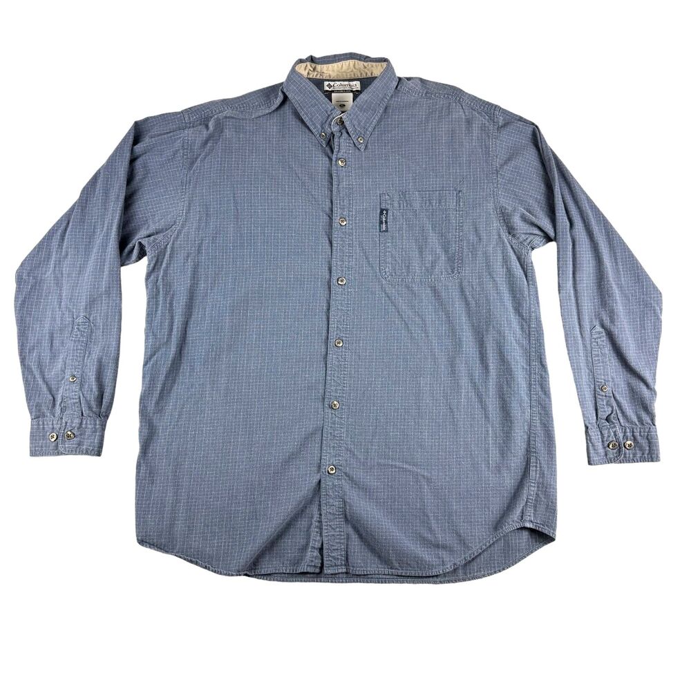 Columbia Shirt Mens Extra Large Blue Long Sleeve Button Up Plaid Collared Pocket